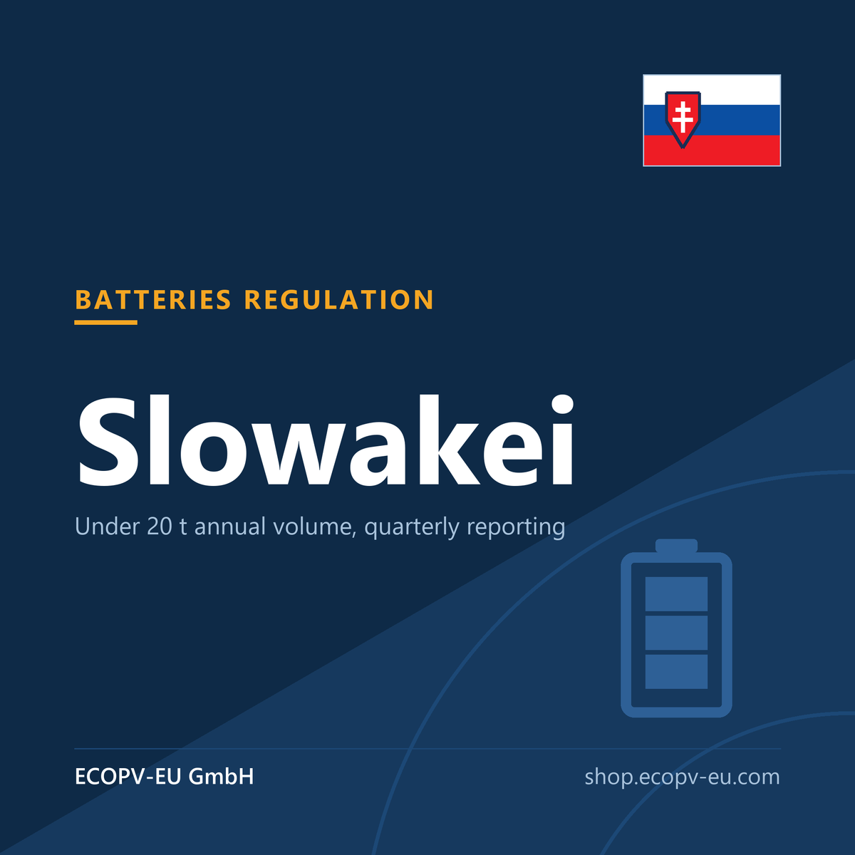 Batterien – Slowakei – Servicekarte mit Flagge Slowakei und Kennzeichnung „BATTERIES REGULATION“. ECOPV-EU GmbH.