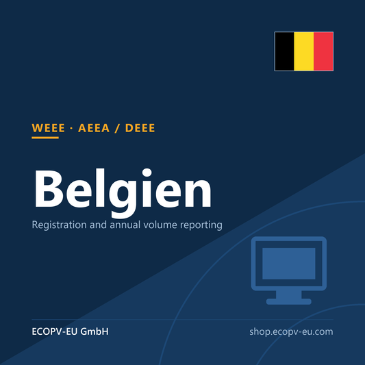 Elektrogeräte (WEEE) – Belgien – Servicekarte mit Flagge Belgien und Kennzeichnung „WEEE · AEEA / DEEE“. ECOPV-EU GmbH.