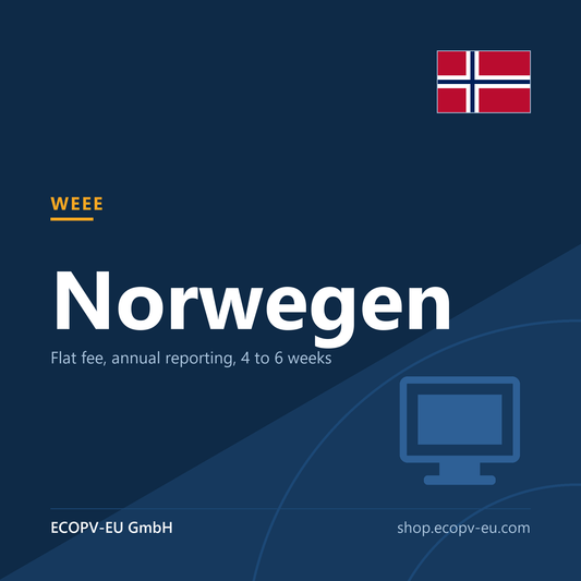 Elektrogeräte (WEEE) – Norwegen – Servicekarte mit Flagge Norwegen und Kennzeichnung „WEEE“. ECOPV-EU GmbH.