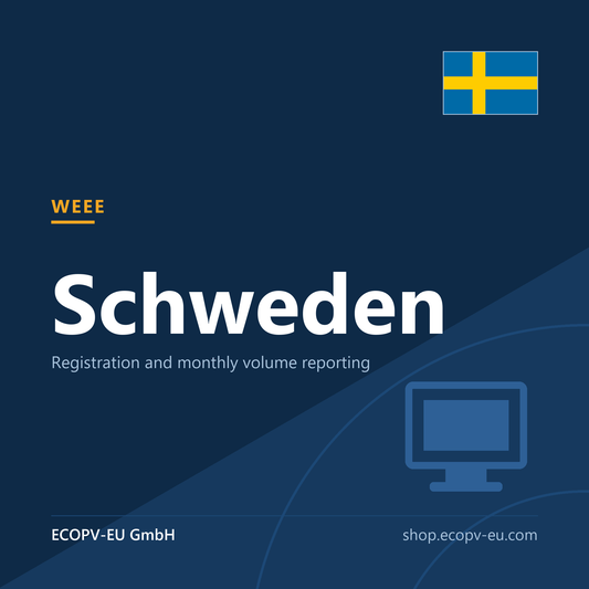 Elektrogeräte (WEEE) – Schweden – Servicekarte mit Flagge Schweden und Kennzeichnung „WEEE“. ECOPV-EU GmbH.