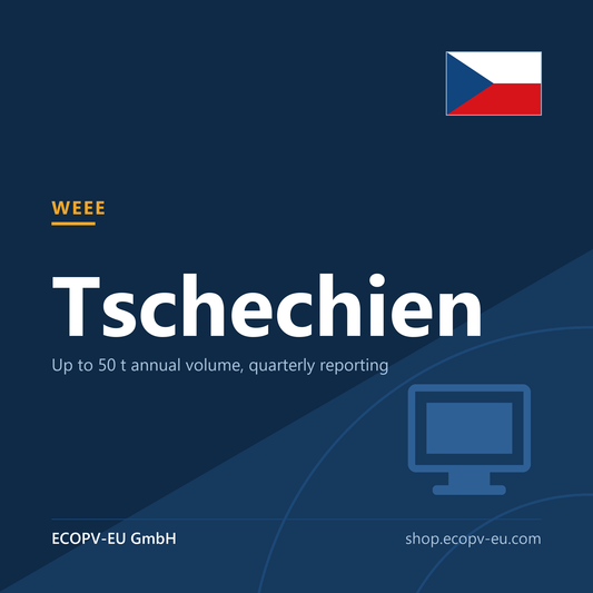 Elektrogeräte (WEEE) – Tschechien – Servicekarte mit Flagge Tschechien und Kennzeichnung „WEEE“. ECOPV-EU GmbH.