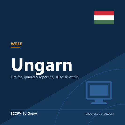 Elektrogeräte (WEEE) – Ungarn – Servicekarte mit Flagge Ungarn und Kennzeichnung „WEEE“. ECOPV-EU GmbH.