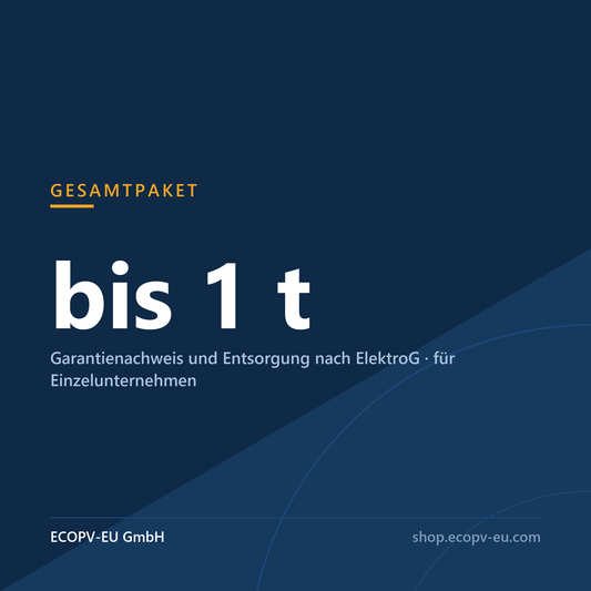 Gesamtpaket bis 1 t – Garantienachweis und Entsorgung nach ElektroG für Einzelunternehmen