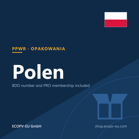 Verpackungen – Polen – Servicekarte mit Flagge Polen und Kennzeichnung „PPWR · OPAKOWANIA“. ECOPV-EU GmbH.