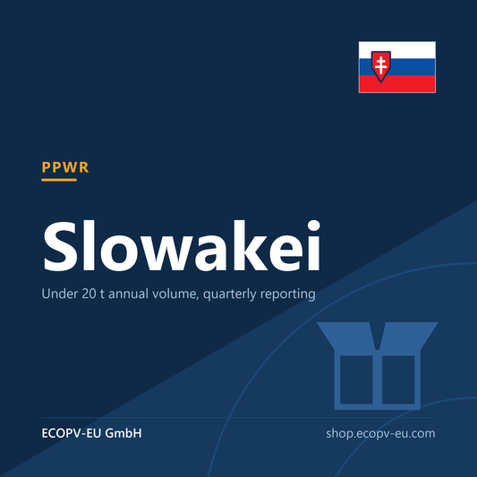 Verpackungen – Slowakei – Servicekarte mit Flagge Slowakei und Kennzeichnung „PPWR“. ECOPV-EU GmbH.