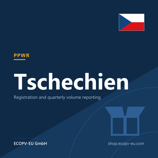 Verpackungen – Tschechien – Servicekarte mit Flagge Tschechien und Kennzeichnung „PPWR“. ECOPV-EU GmbH.